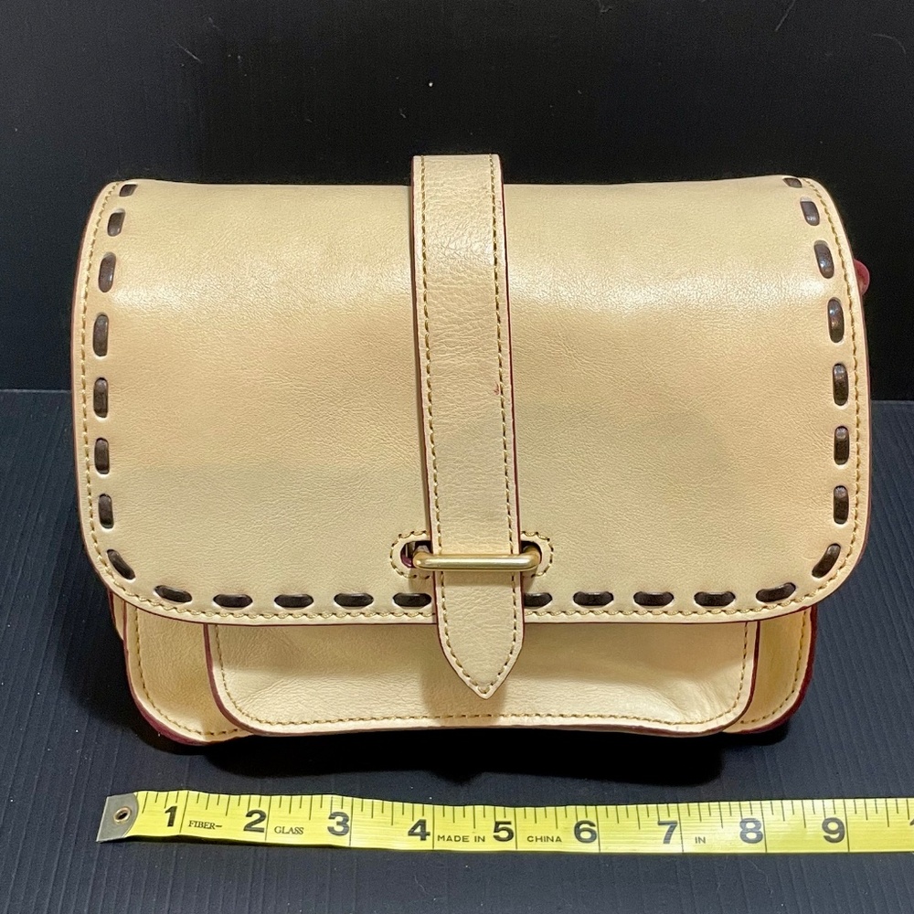 Vintage Dooney & Bourke Florentine Leather Cream Crossbody Binocular Purse - Picture 3 of 16